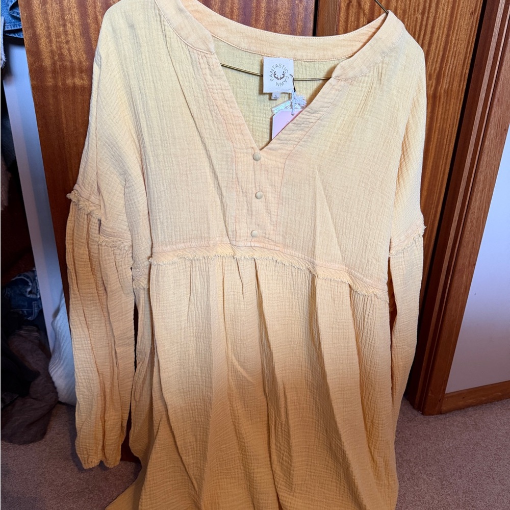 Fantastic Fawn Pale Yellow Gauze Peasant Dress